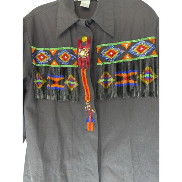 Lew‎ Magram Blouse VTG Women's Western Rodeo Beaded Heritage Native Button Up 8 - Picture 3 of 16
